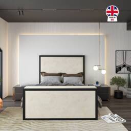 KDMD Adisham Upholstered Electric Media Black & Cream White TV Bed Frame - Size: Small Double - thumbnail 4