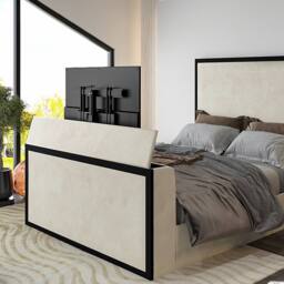KDMD Adisham Upholstered Electric Media Black & Cream White TV Bed Frame - Size: Small Double - thumbnail 6