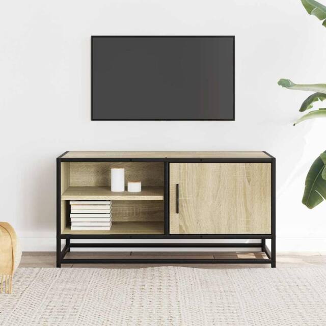 Berkfield Home TV Cabinet Sonoma Oak 80x34.5x40 cm Engineered Wood & Metal in Light Oak - image 1