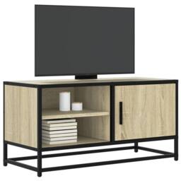 Berkfield Home TV Cabinet Sonoma Oak 80x34.5x40 cm Engineered Wood & Metal in Light Oak - thumbnail 2