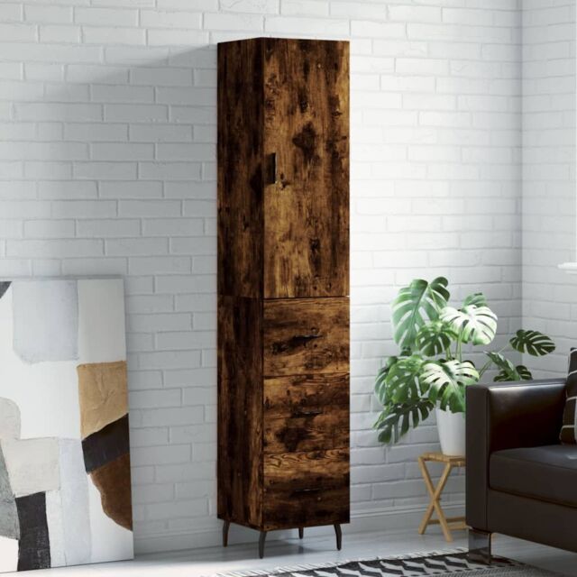 Berkfield Home Highboard Smoked Oak 34.5x34x180 cm Engineered Wood in Brown - image 1