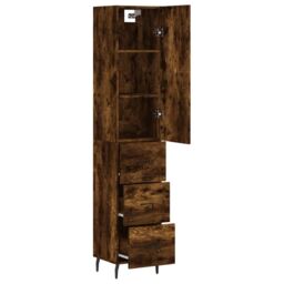 Berkfield Home Highboard Smoked Oak 34.5x34x180 cm Engineered Wood in Brown - thumbnail 4