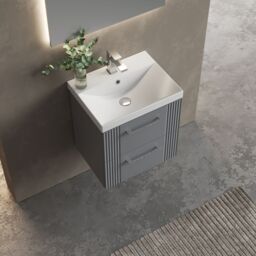 Balterley Wall Hung 2 Drawers Vanity Unit - Thin-Edge Basin 500mm, Satin Grey - thumbnail 3