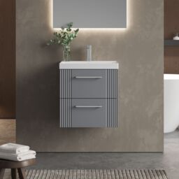 Balterley Wall Hung 2 Drawers Vanity Unit - Thin-Edge Basin 500mm, Satin Grey - thumbnail 2