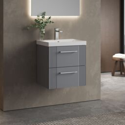 Balterley Wall Hung 2 Drawers Vanity Unit - Thin-Edge Basin 500mm, Satin Grey - thumbnail 4
