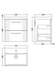 Balterley Wall Hung 2 Drawers Vanity Unit - Thin-Edge Basin 500mm, Satin Grey - thumbnail 8