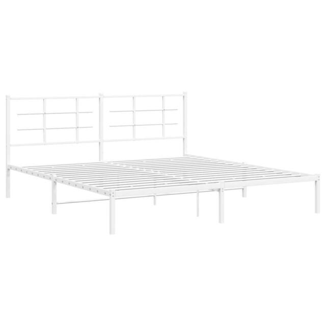 Berkfield Home Metal Bed Frame without Mattress with Headboard White 183x213cm - Size: 183x213 cm - image 1