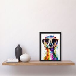 Artery8 Meerkat Splash Paint Watercolour Painting Artwork Framed Wall Art Print A4 in Black - thumbnail 2