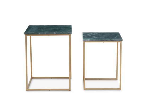Orsina Marble Top Green Set of 2 Side Table, Open Design Frame Bedside Table, Square End Table for Living Room - image 1