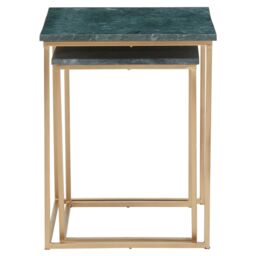 Orsina Marble Top Green Set of 2 Side Table, Open Design Frame Bedside Table, Square End Table for Living Room - thumbnail 3