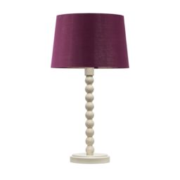 First Choice Lighting Bobbin - Ivory Lamp with Burgundy & Gold Shade in White - thumbnail 1
