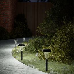 Berkfield Home Solar Pathway Lights with Ground Spikes 12 pcs White in Black - thumbnail 1