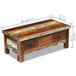 Berkfield Home Coffee Table Drawers Solid Reclaimed Wood 90x45x35 cm in Brown - Size: 90 x 45 x 35 cm - thumbnail 8