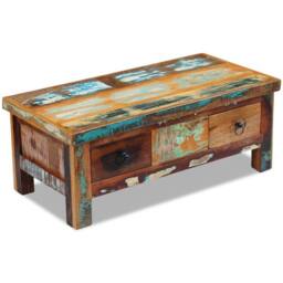 Berkfield Home Coffee Table Drawers Solid Reclaimed Wood 90x45x35 cm in Brown - Size: 90 x 45 x 35 cm - thumbnail 4