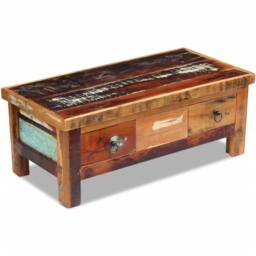 Berkfield Home Coffee Table Drawers Solid Reclaimed Wood 90x45x35 cm in Brown - Size: 90 x 45 x 35 cm - thumbnail 3