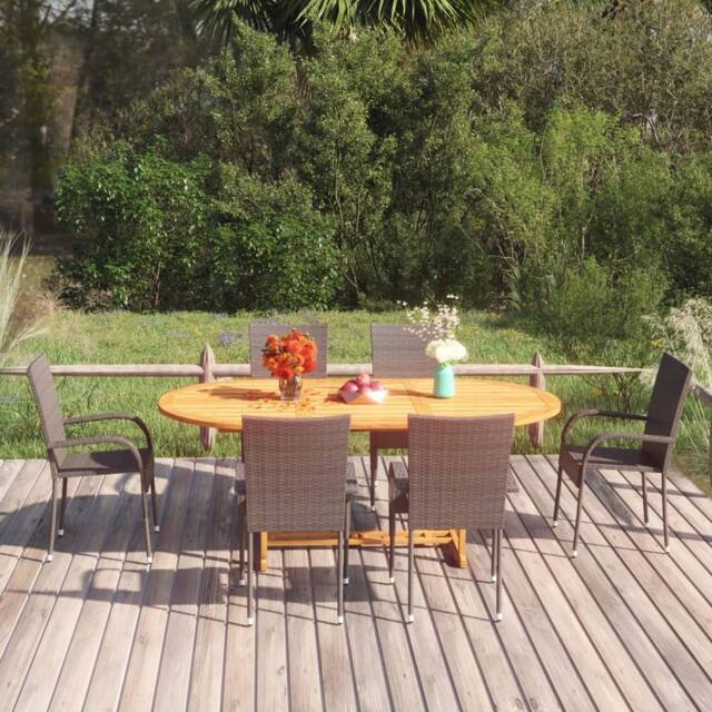 Berkfield Home 7 Piece Garden Dining Set Poly Rattan Brown - image 1