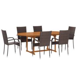 Berkfield Home 7 Piece Garden Dining Set Poly Rattan Brown - thumbnail 2