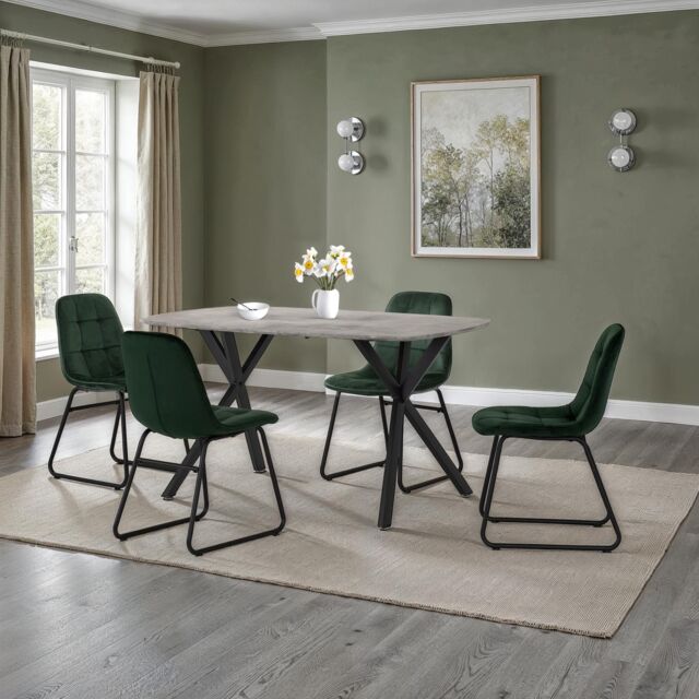 Seconique Athens Concrete Effect Rectangular Dining Set with Lukas Chairs in Green - image 1