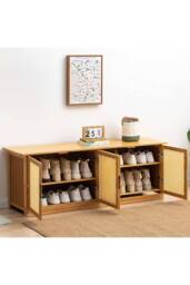 Wooden Entryway Shoe Storage Cabinet & Bench in Brown - thumbnail 2