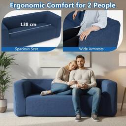 Costway Double Inflatable Couch Portable Blow Up Sofa with Detachable Cover in Blue - thumbnail 6