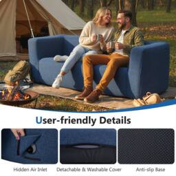 Costway Double Inflatable Couch Portable Blow Up Sofa with Detachable Cover in Blue - thumbnail 7