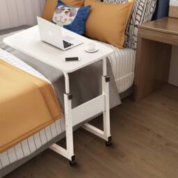 EONLION Height Adjustable Mobile Overbed Laptop Desk Stand in White - Size: 100 cm - thumbnail 4