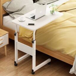 EONLION Height Adjustable Mobile Overbed Laptop Desk Stand in White - Size: 100 cm - thumbnail 3