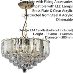 Loops 3 Light Chandelier Pendant BRASS & CLEAR Shade Hanging Ceiling Feature Lamp Bulb in Metallics - thumbnail 2