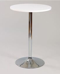 netfurniture Farley Tall White Poseur Shiny Chrome Frame White Round Table Top