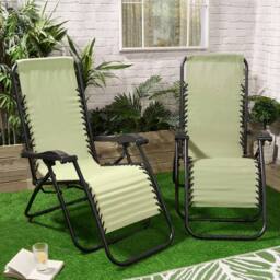 OHS 2 Pack Garden Zero Gravity Patio Sun Chair Set Folding Lounger in Pale Green - thumbnail 2