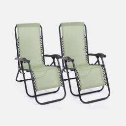 OHS 2 Pack Garden Zero Gravity Patio Sun Chair Set Folding Lounger in Pale Green - thumbnail 5