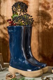 Dibor Large Midnight Blue Wellington Boot Planter Ceramic Indoor Outdoor Garden Flower Plant Pot H29.5 x W24cm in Dark Blue - thumbnail 1