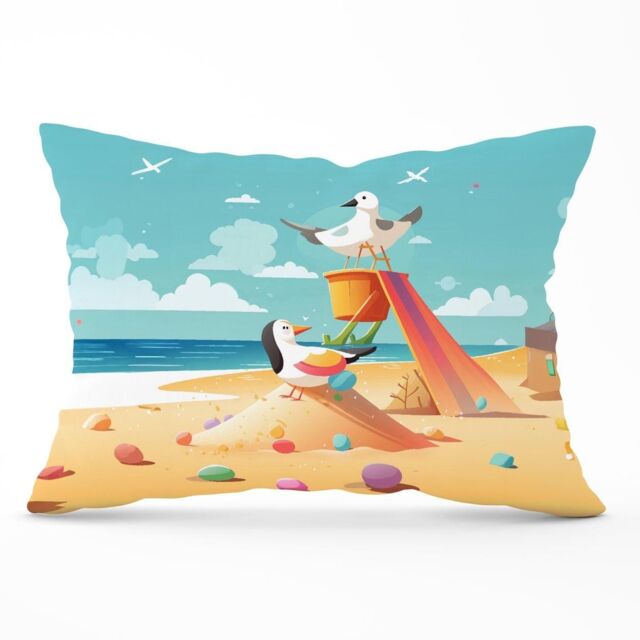Warren Reed - Designer Seagulls On A Beach Holiday Cushions in Yellow - Size: 60 cm x 60 cm - image 1