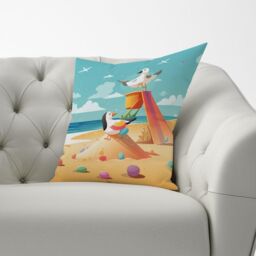 Warren Reed - Designer Seagulls On A Beach Holiday Cushions in Yellow - Size: 60 cm x 60 cm - thumbnail 3