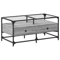 Berkfield Home Coffee Table with Glass Top Grey Sonoma 98.5x50x45 cm Steel - thumbnail 2
