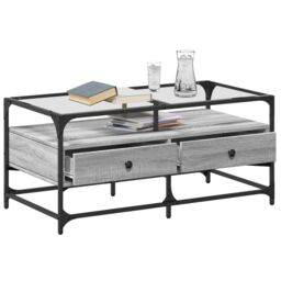 Berkfield Home Coffee Table with Glass Top Grey Sonoma 98.5x50x45 cm Steel - thumbnail 3