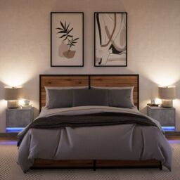 Berkfield Home Wall-mounted Bedside Cabinets with LED Lights 2 pcs Concrete Oak in Grey - thumbnail 5