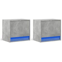 Berkfield Home Wall-mounted Bedside Cabinets with LED Lights 2 pcs Concrete Oak in Grey - thumbnail 3