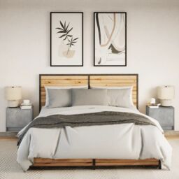 Berkfield Home Wall-mounted Bedside Cabinets with LED Lights 2 pcs Concrete Oak in Grey - thumbnail 4