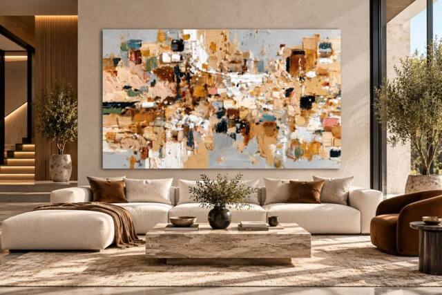 Mafett Golden Mosaic Luxury Abstract Canvas Wall Art Print - Size: 101.6 cm x 76.2 cm - image 1