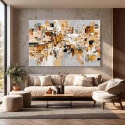 Mafett Golden Mosaic Luxury Abstract Canvas Wall Art Print - Size: 101.6 cm x 76.2 cm - thumbnail 2