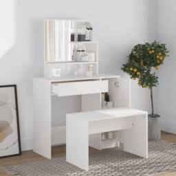 Berkfield Home Beautiful Dressing Table with Mirror High Gloss White 86.5x35x136 cm