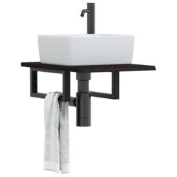 Berkfield Home Elegant Basin Shelf Wall Mounted Steel & Solid Wood Oak in Brown - thumbnail 2