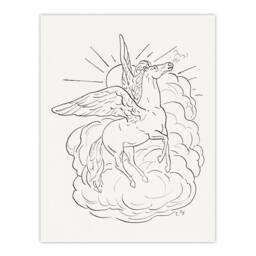 "Artery8 Pegasus Flies In Front Of A Cloud Leo Gestel Wall Art Poster Print in White - Size: W18"" x H24""" - thumbnail 1