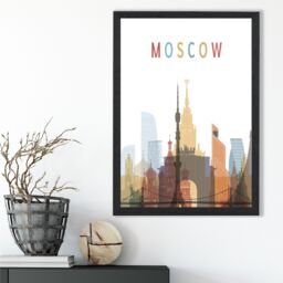 ARTZE Moscow Colourful City Skyline Framed Print SIZE: A4 with Black Frame in Pale Blue - thumbnail 2