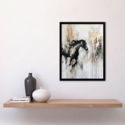 "Artery8 Wild Horse Fantasy Black Gold Bright Oil Painting Framed Art Print in Grey - Size: W12"" x H16""" - thumbnail 4