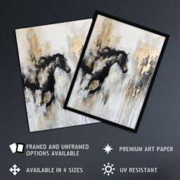 "Artery8 Wild Horse Fantasy Black Gold Bright Oil Painting Framed Art Print in Grey - Size: W12"" x H16""" - thumbnail 2