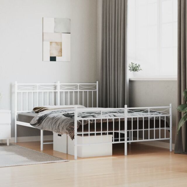Berkfield Home Metal Bed Frame with Headboard & Footboard White 140x190 cm - image 1