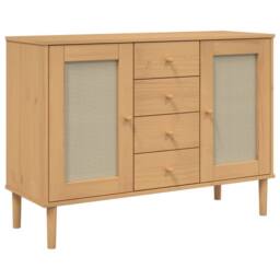 Berkfield Home Sideboard SENJA Rattan Look Brown 112x40x80 cm Solid Wood Pine in Light Tan - Size: 112 x 40 x 80 cm