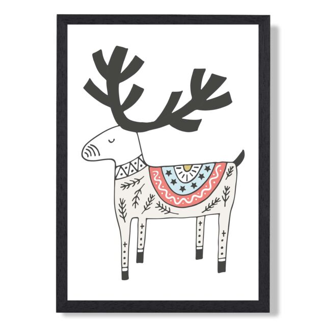 ARTZE Cute Beige Reindeer Scandi Animal Framed Print SIZE: A3 with Black Frame - Size: A4 - image 1